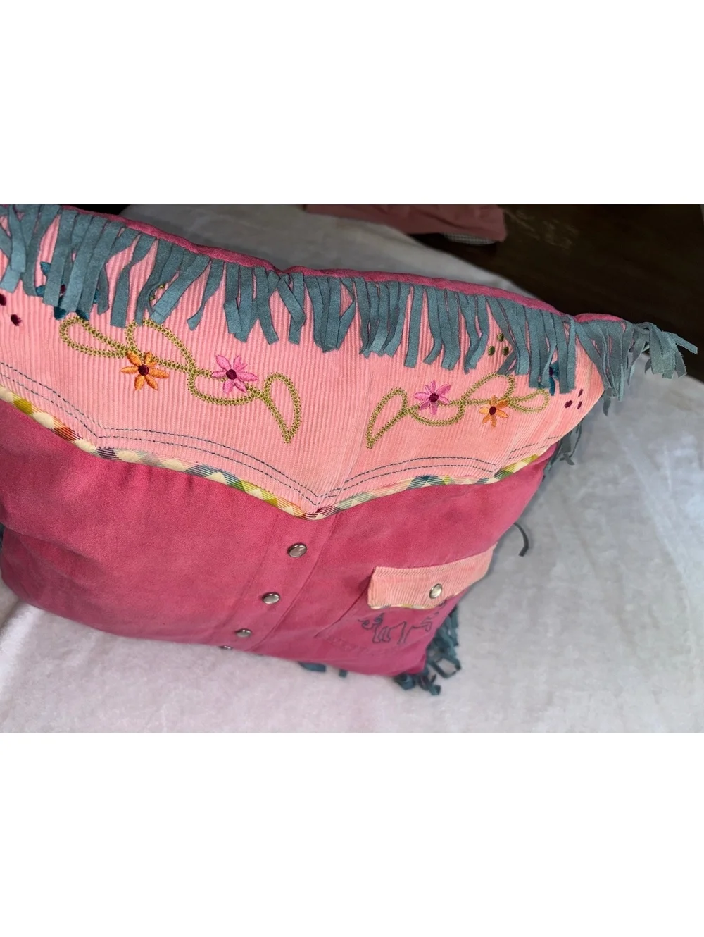 Pink Western Cowboy Shirt Decorative Pillow Horse Fringe Cowgirl Decor 14”